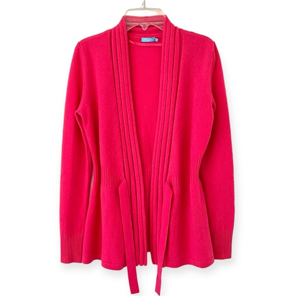 J. McLaughlin 100% Cashmere Hot Pink Front Tie Sweater Cardigan Shawl Neck - Picture 3 of 16